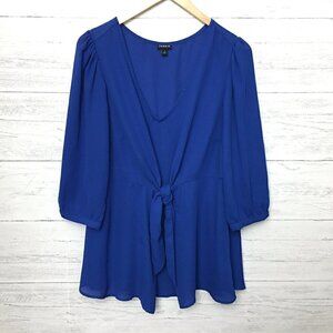 Torrid Women's Blue Tie Front Tunic Top 3/4 Sleeves Lightweight Flowy size 1X